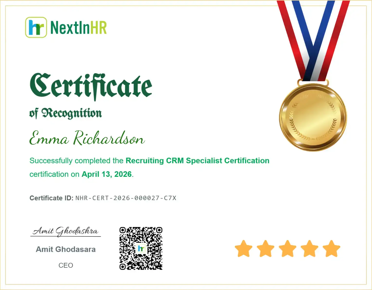Emma Richardson's Certificate